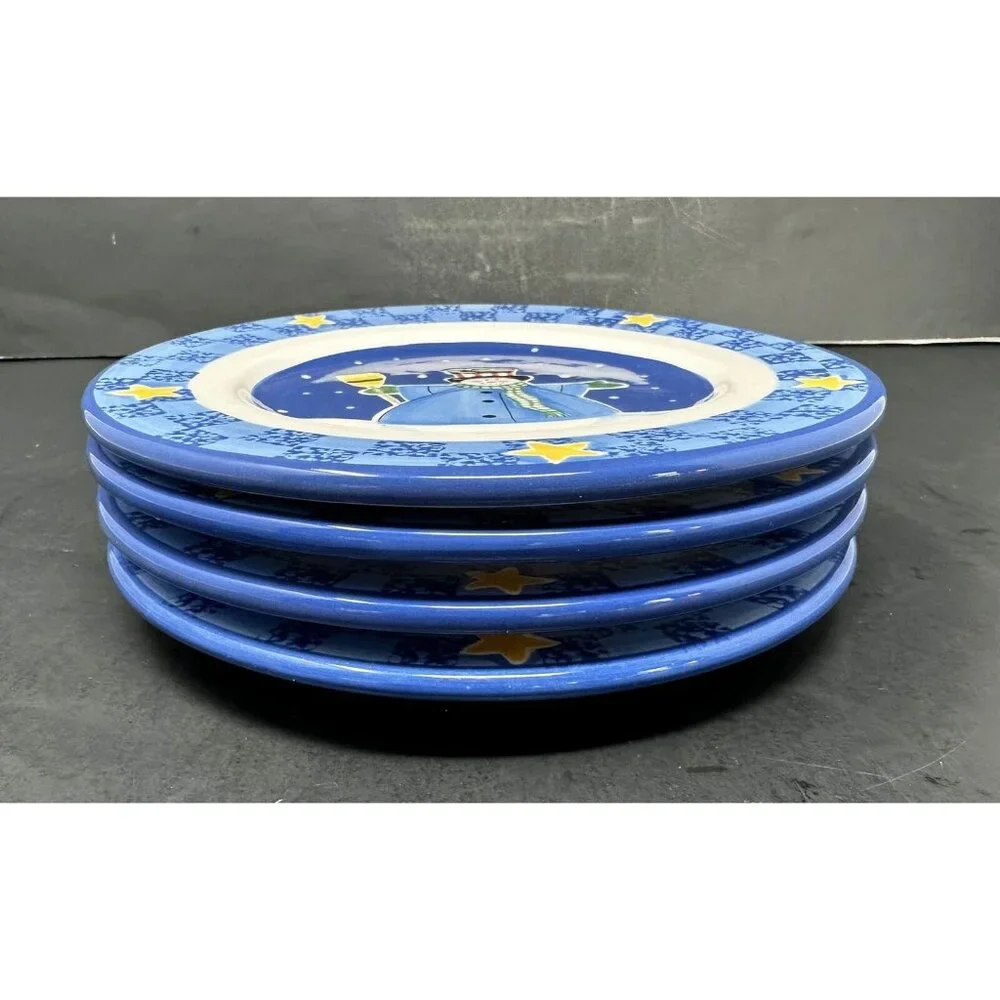 Vtg 4 SANDI GORE EVANS S'MORES THE MERRIER Jolly Follies Salad Plates Snowman - Picture 7 of 13
